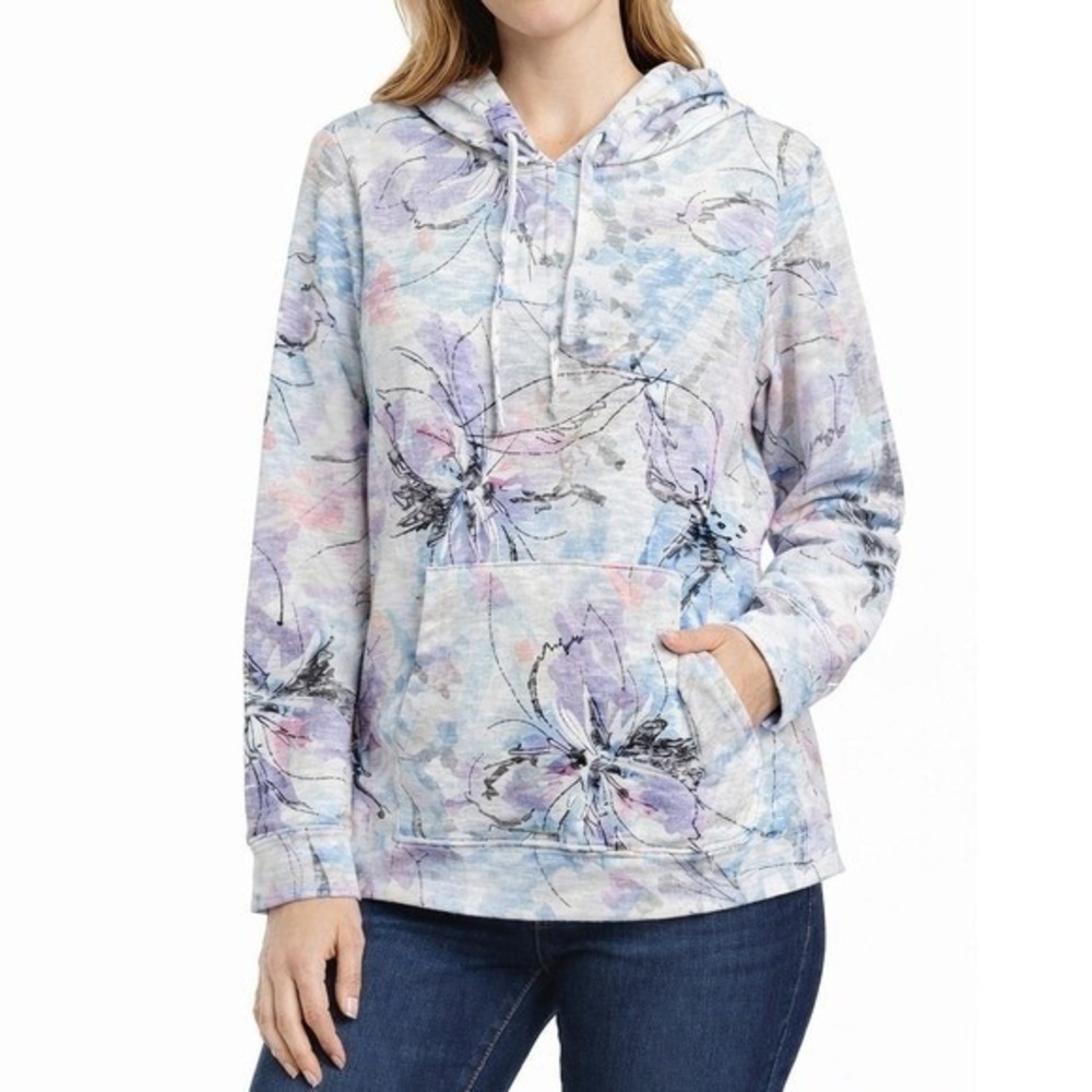 Alfred Dunner Women's Petite LARGE Lightweight Hoodie Pastel Floral NWT